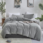 Luxlovery Grey Velvet Comforter Set California King Gray Plush Fluffy Bedding Comforter Set Cal King Light Grey Winter Warm Flan