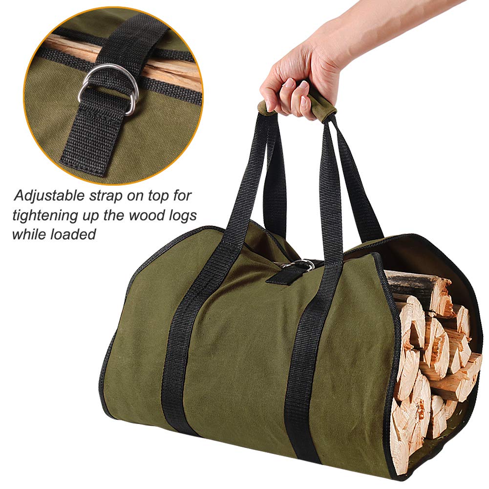 Tenn Well Wood Carrier For Firewood, 38In X 18In 16Oz Waxed Canvas Firewood Carrier Log Tote Bag With Handles Securing Straps Fo