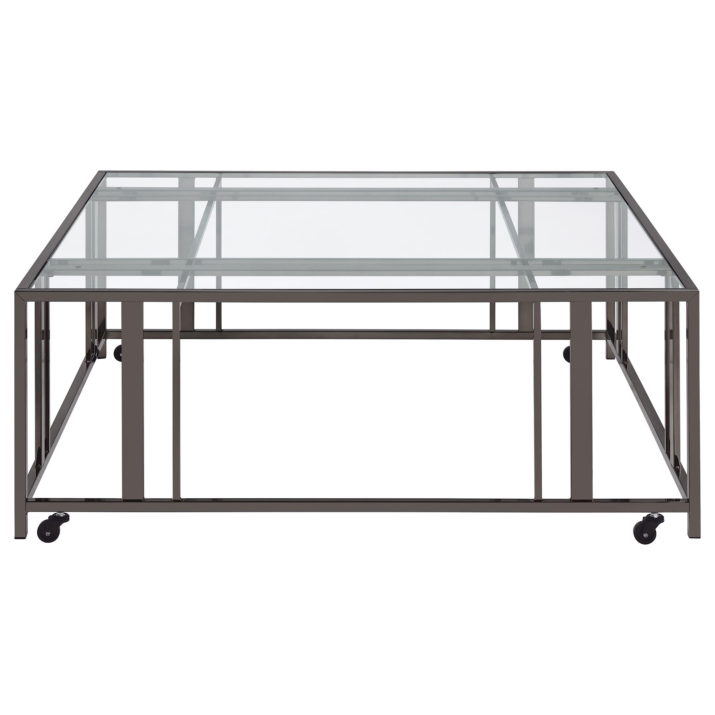 Coaster Home Furnishings Adri Square Glass Top Coffee Table with Casters Black Nickel