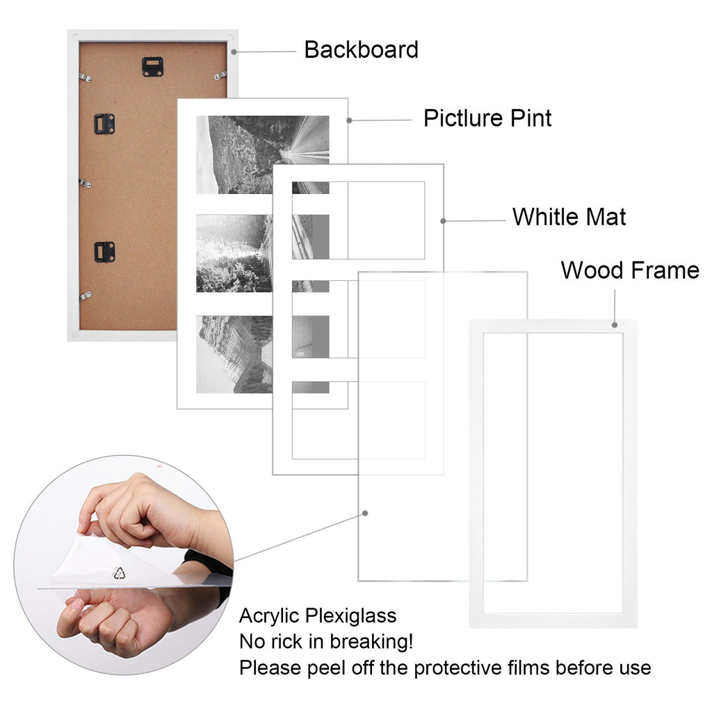 Egofine 8X16 Collage Picture Frame Set Of 2, Display Multiple Three 5 X 7 Pictures With Mat Or 8X16 Without Mat - Made Of Solid
