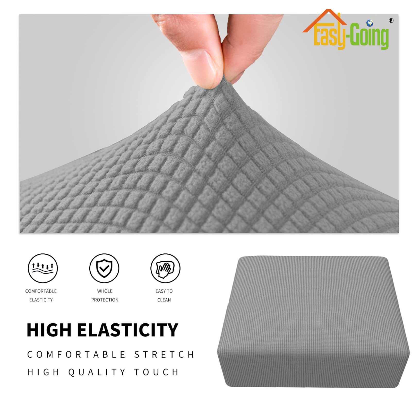 Easy-Going Stretch Square Ottoman Cover 40X40X15 Inch Folding Storage Stool Furniture Protector Soft Rectangle Slipcover With Elastic Bottom Light Grey