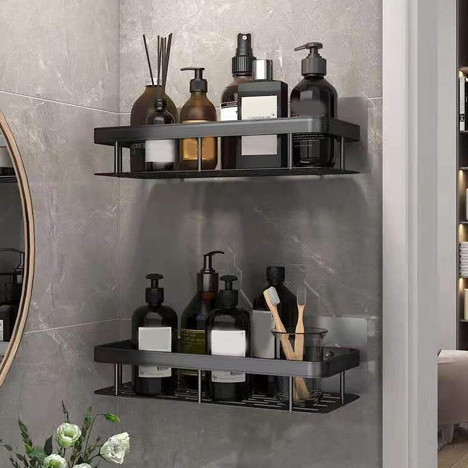 Ladila 2 Pcs Aluminum Wall Mounted Bathroom Organiser, Floating Shelf For Wall For Bathroom Cabinet Multifunctional Large Capaci