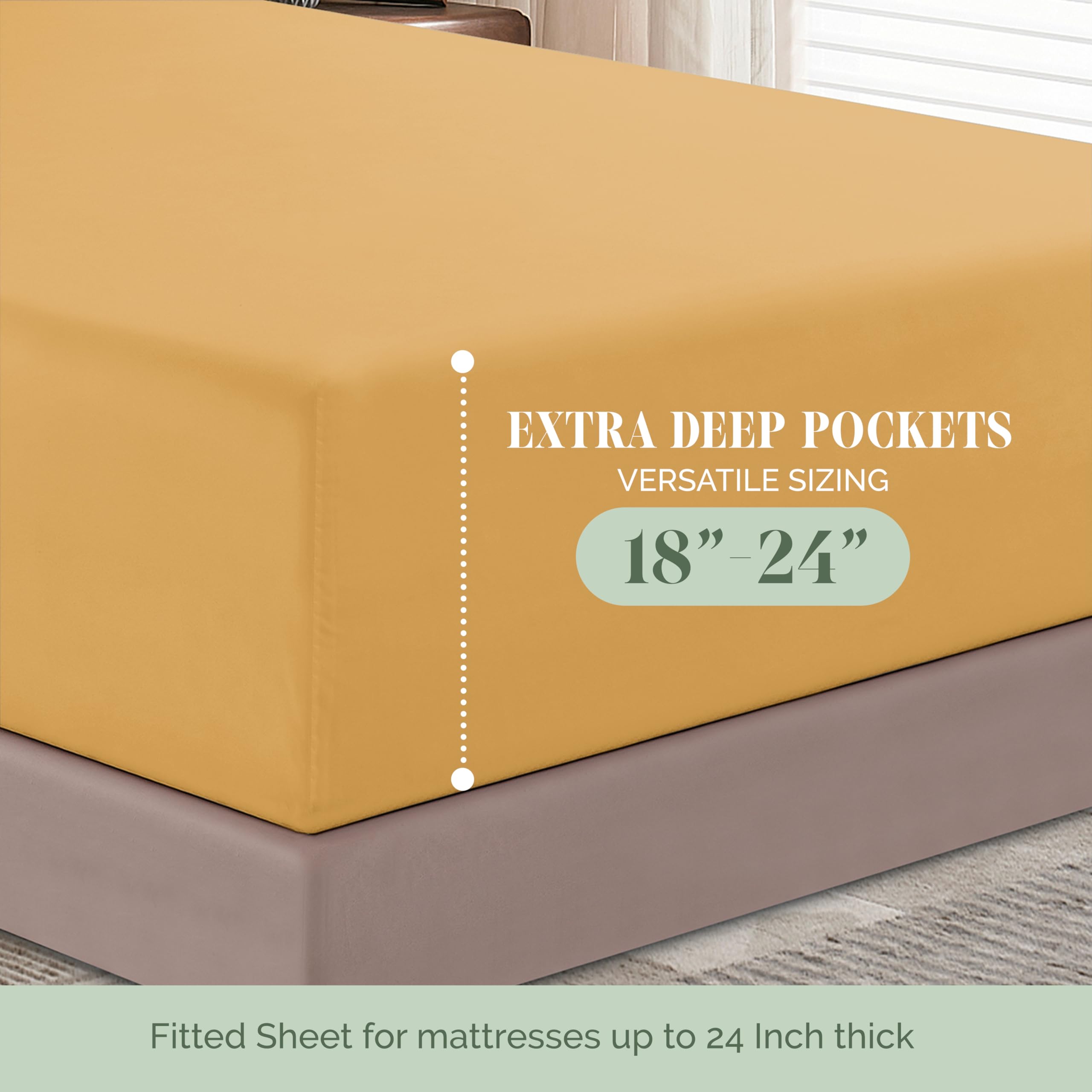 Elegant Comfort 1500 Premium Hotel Quality 18-24 Inches Deep - Extra Deep Pocket Single Fitted Sheet For High Mattress, Luxury And Softest, Smart Pocket - Wrinkle Free, King, Gold