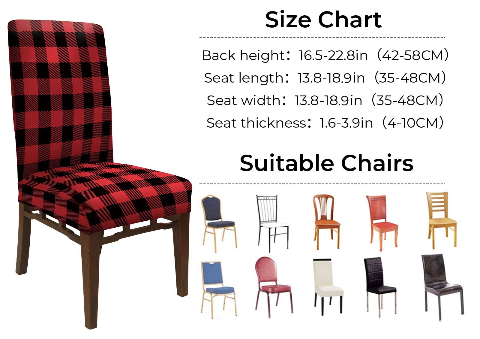 Whaline Buffalo Check Chair Covers Red Black Plaid Dining Chair Slipcovers Protector Removable Stretch Elastic Seat Covers For Party Kitchen Home Hotel Office Restaurant Decoration, 4Pcs