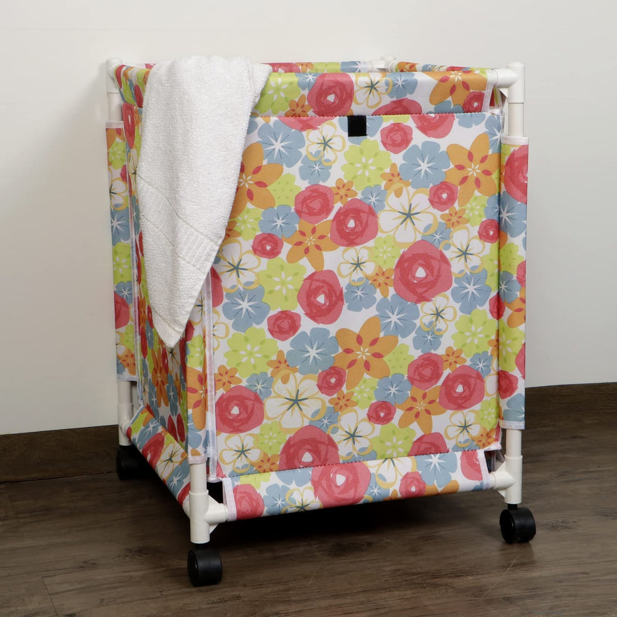 HOKIPO Oxford Fabric Laundry Basket With Wheels | Large Laundry Hamper with Lid Cover | Rolling Laundry Clothes Basket Trolley, 