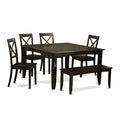 East West Furniture PFBO6-CAP-W 6 Piece Dining Table Set Contains a Square Dining Room Table with Butterfly Leaf and 4 Wooden Seat Chairs with a Bench, 54x54 Inch, Cappuccino