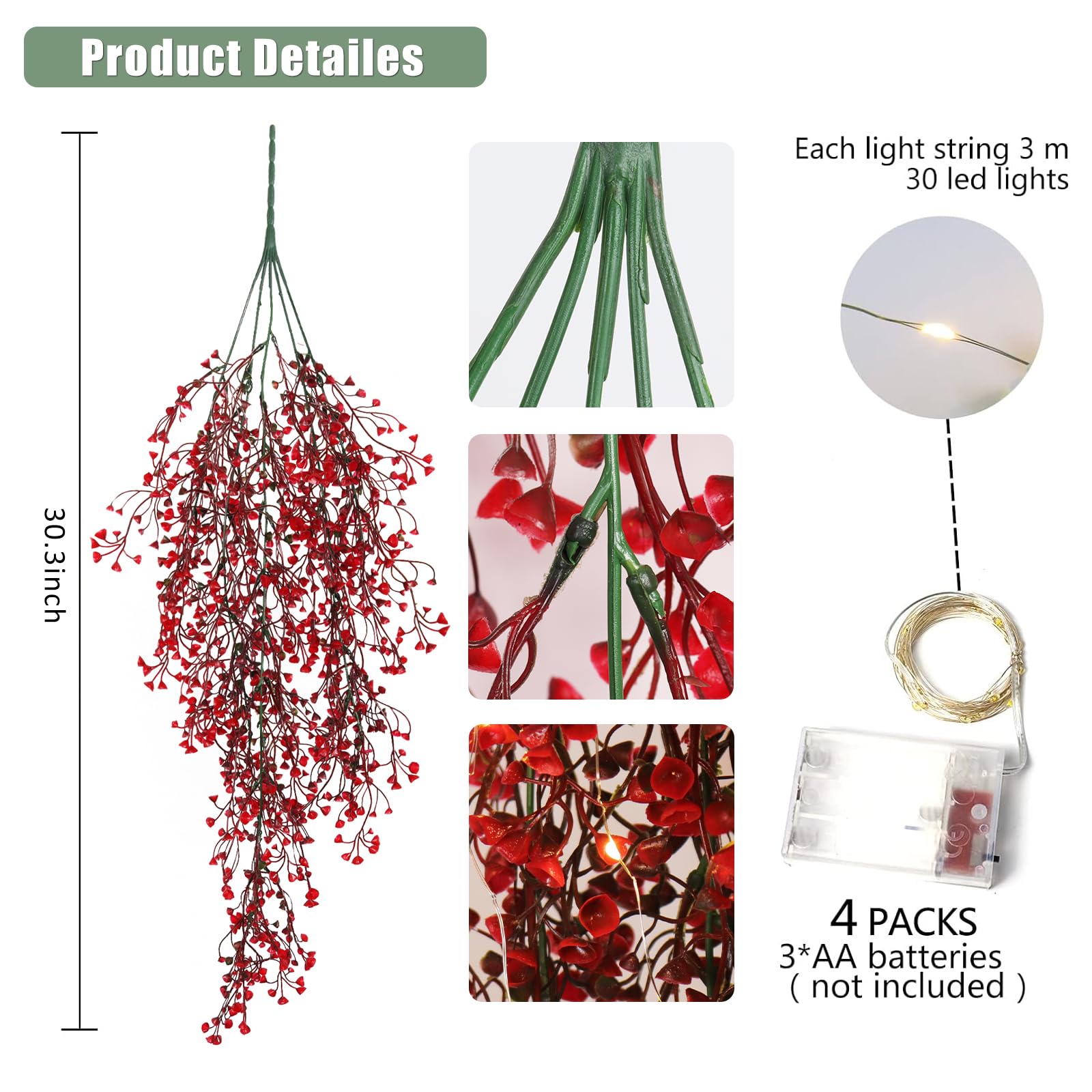 Recutms Artificial Hanging Fern Lighted With 30 Led Fake Hanging Ivy Vines Plastic Faux Greenery Plants For Home Wall Bedroom Ga
