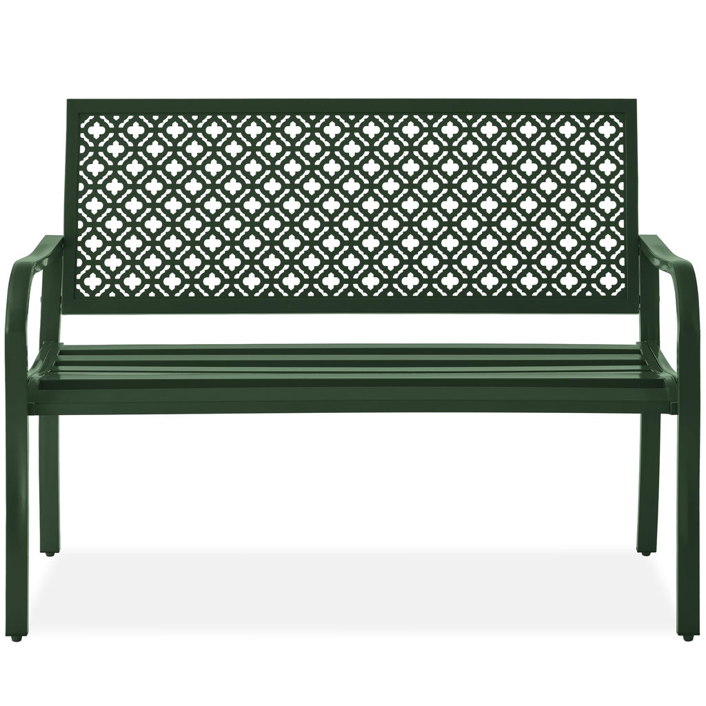 Best Choice Products Outdoor Bench 2-Person Metal Steel Benches Furniture For Garden, Patio, Porch, Entryway W/Geometric Backrest, 790Lb Capacity - Dark Green