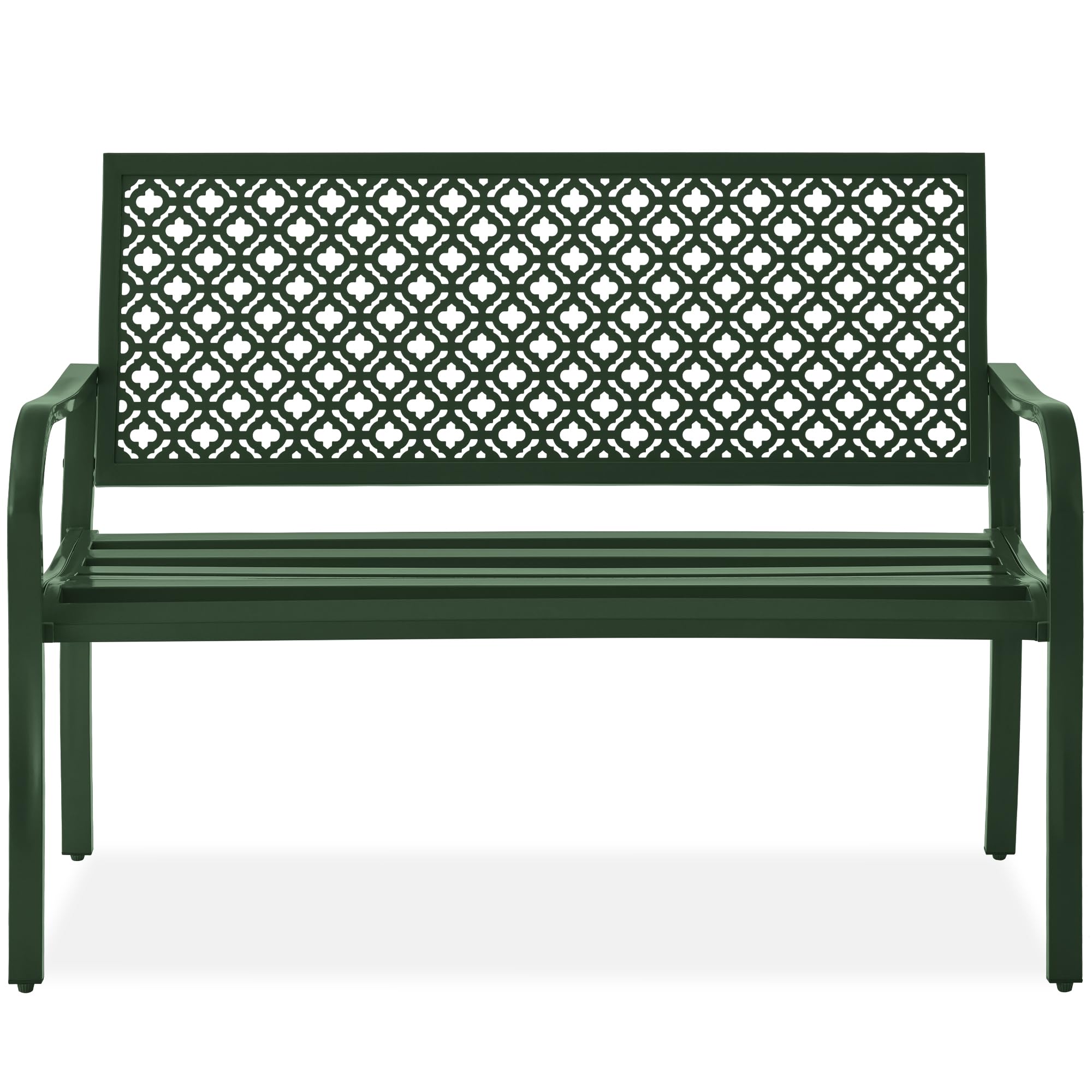 Best Choice Products Outdoor Bench 2-Person Metal Steel Benches Furniture For Garden, Patio, Porch, Entryway W/Geometric Backrest, 790Lb Capacity - Dark Green