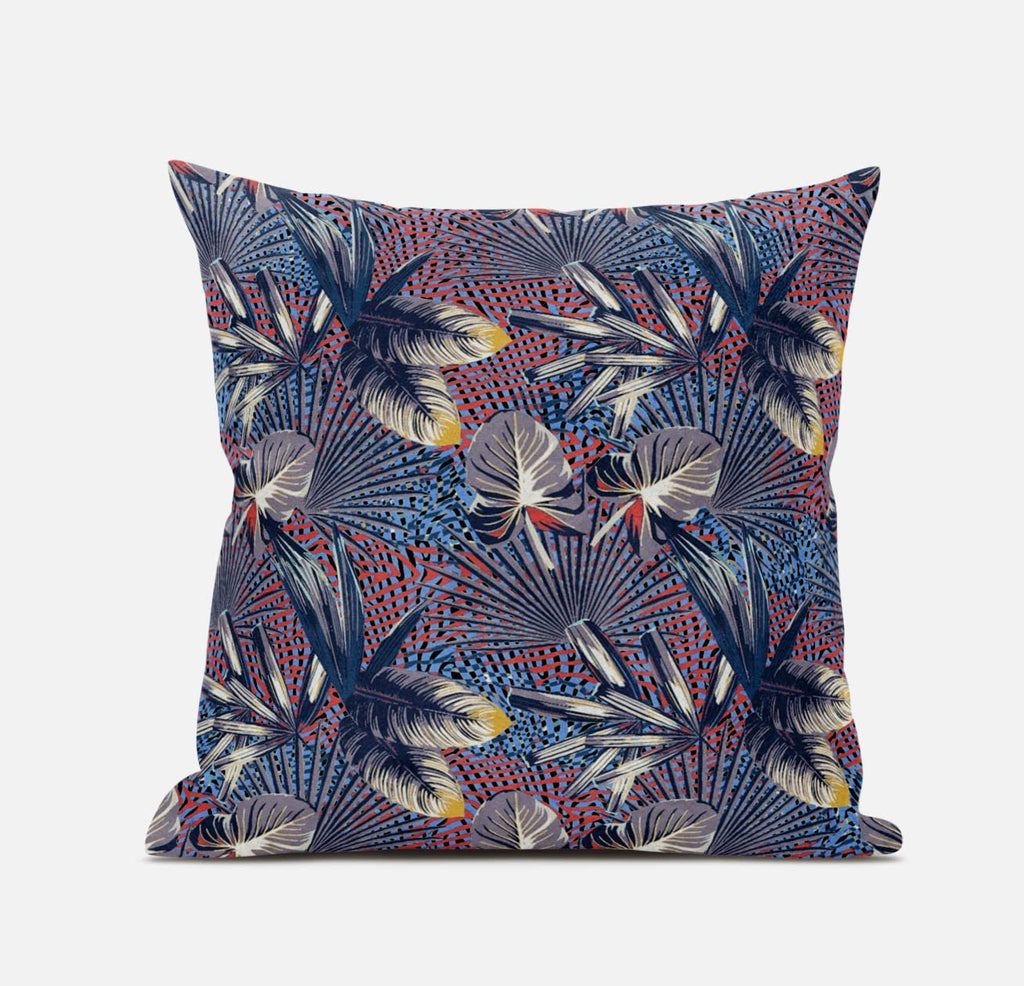 HomeRoots Blue White Pink 16â€ Indigo Red Tropical Zippered Suede Throw Pillow