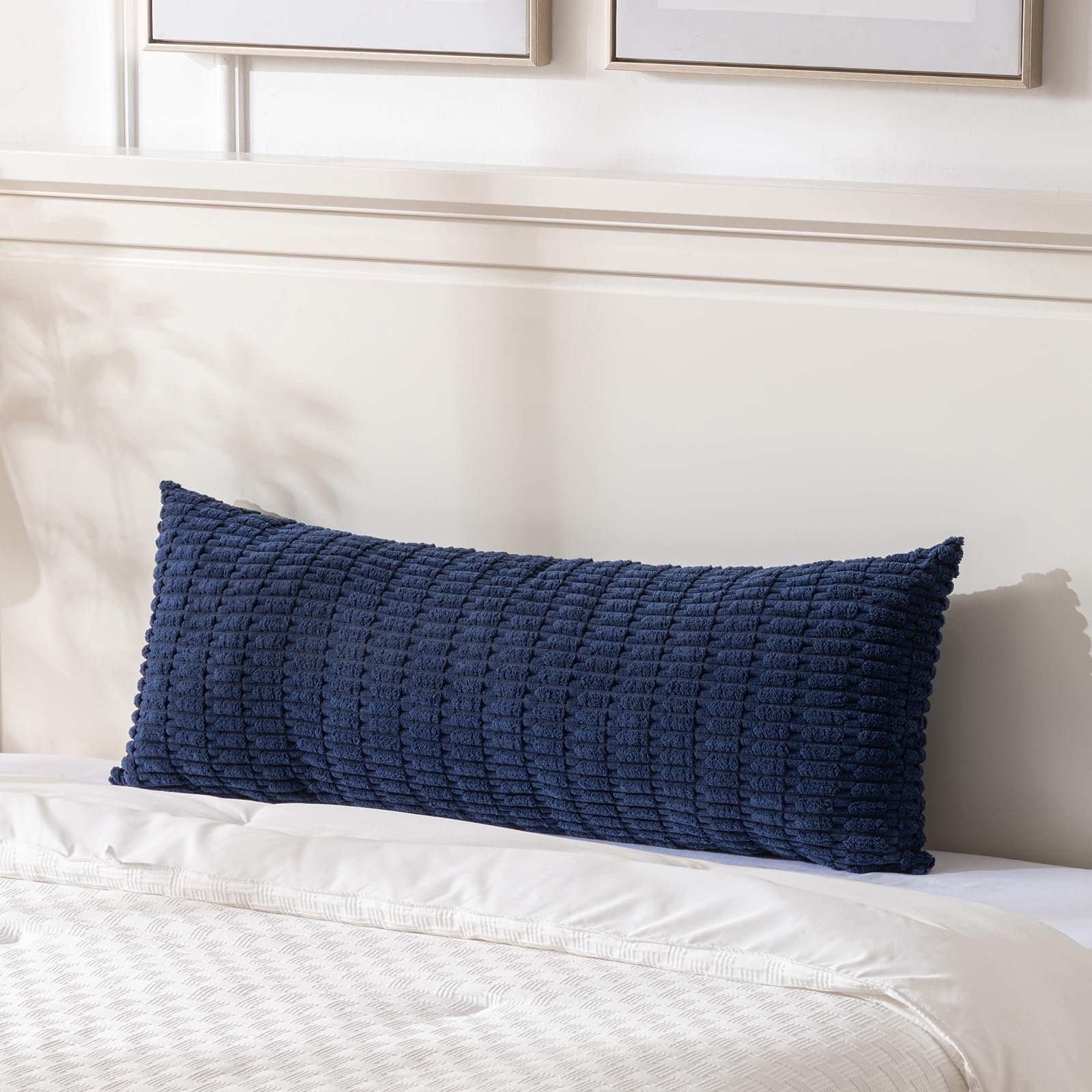 Fancy Homi Navy Blue Long Body Lumbar Lumbar Decorative Throw Pillow Covers 14X36 Inch For Bed Couch Bedroom Bench, Soft Corduro