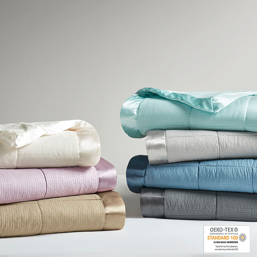 Madison Park Cambria Down Alternative Blanket, Premium 3M Scotchgard Moisture Wicking Treatment, Lightweight And Soft Bed Cover For Summer With Satin Trim, Oversized King Taupe