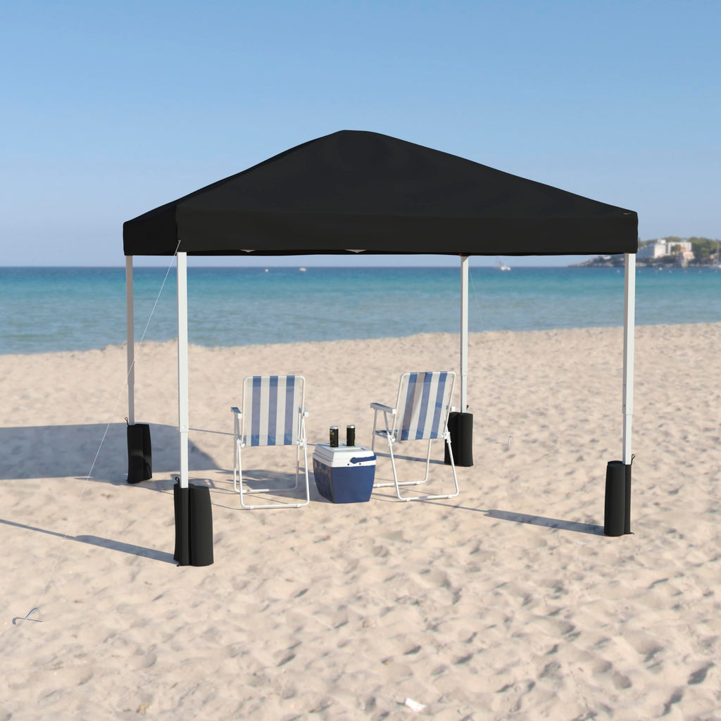 Flash Furniture Harris 10'X10' Black Pop Up Event Straight Leg Canopy Tent With Sandbags And Wheeled Case