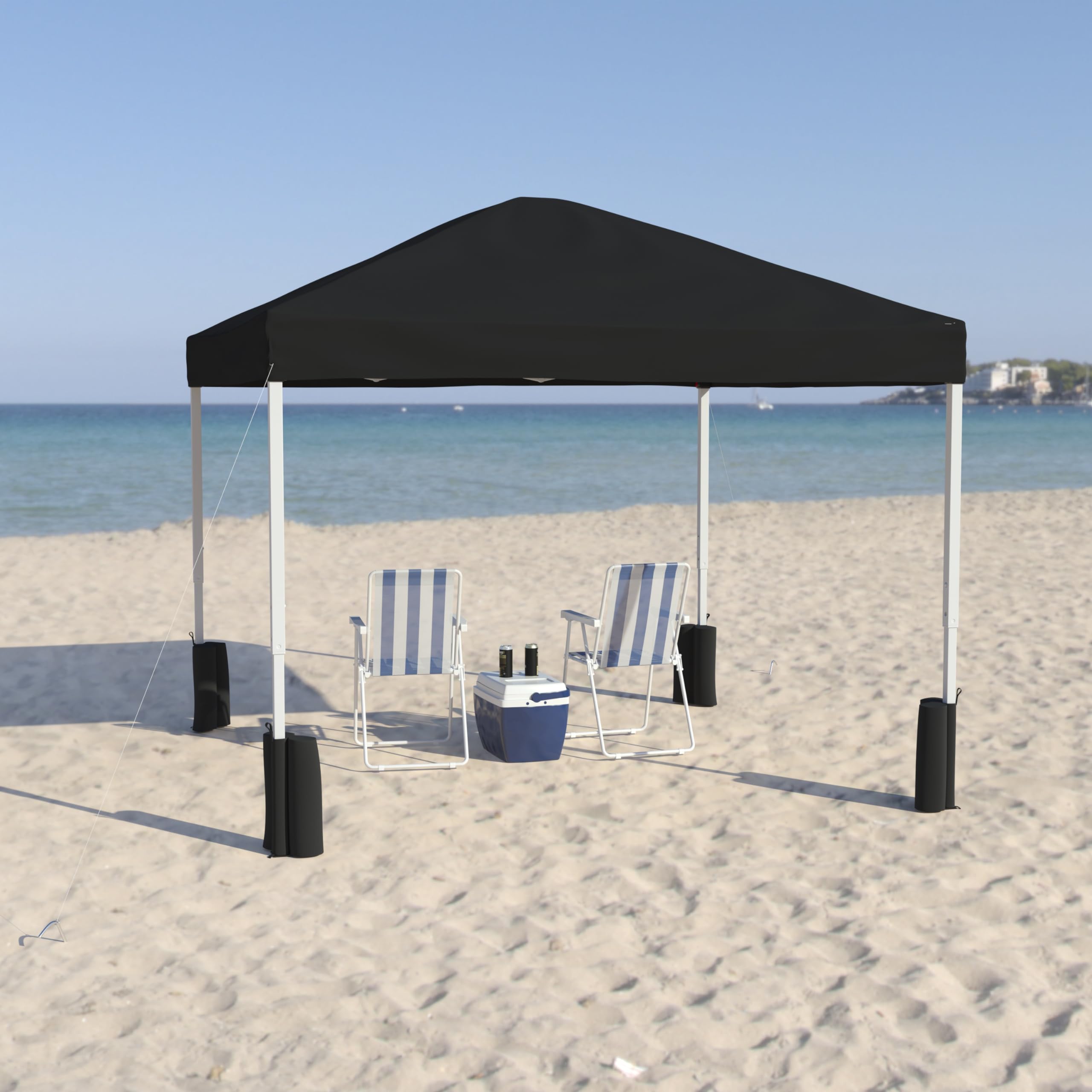 Flash Furniture Harris 10'X10' Black Pop Up Event Straight Leg Canopy Tent With Sandbags And Wheeled Case