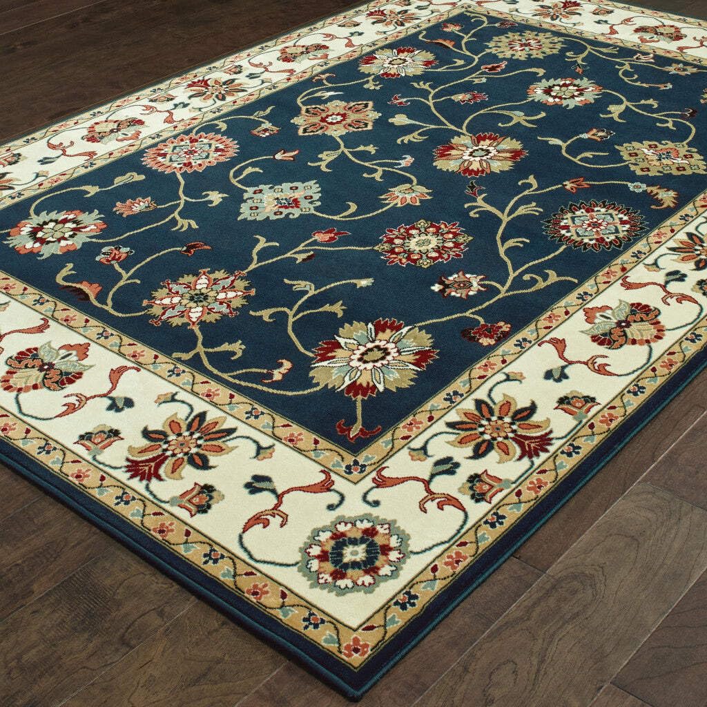 HomeRoots 509124 6 x 9 ft. Navy & Ivory Oriental Power Loom Stain Resistant Rectangle Area Rug