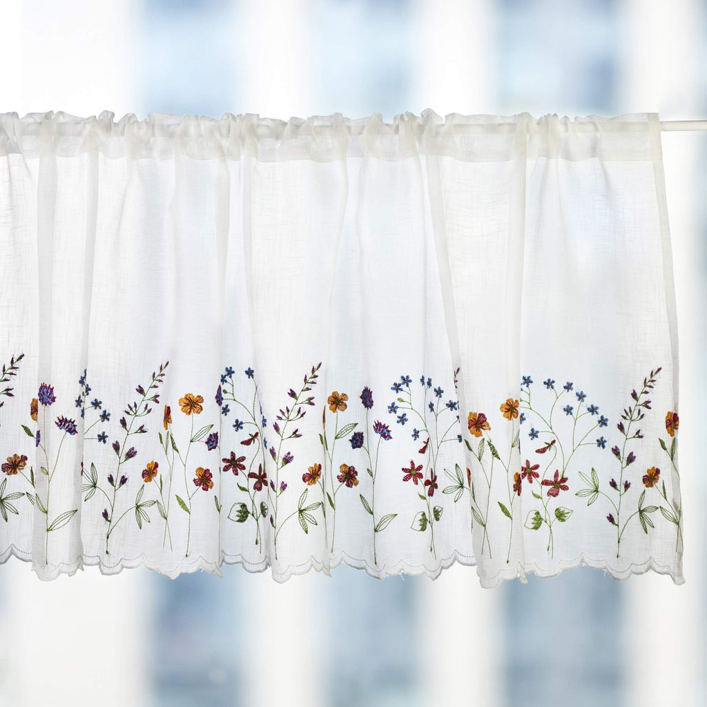 Yurlisa 027 Floral Embroidery Pastoral Style Valance, White Sheer Flowers Valances,Window Treatment For Kitchen,W60Xl18 Inch (Wi