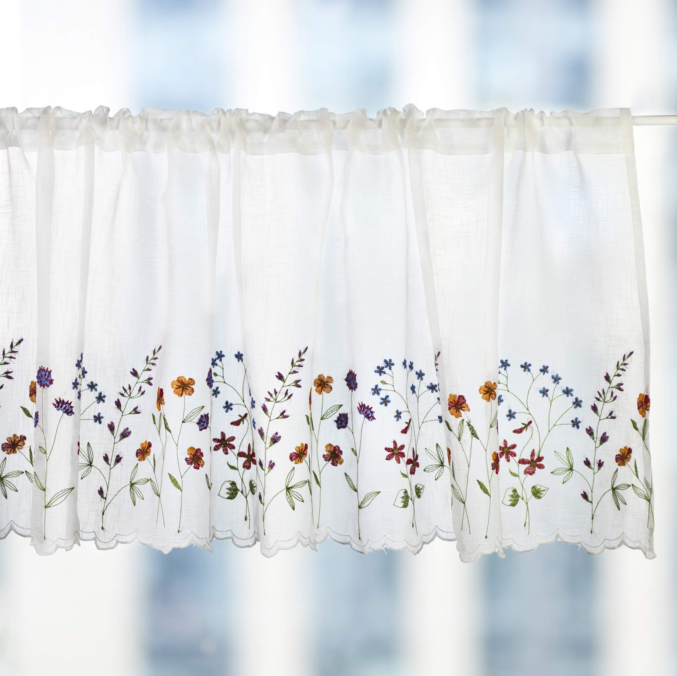 Yurlisa 027 Floral Embroidery Pastoral Style Valance, White Sheer Flowers Valances,Window Treatment For Kitchen,W60Xl18 Inch (Wi