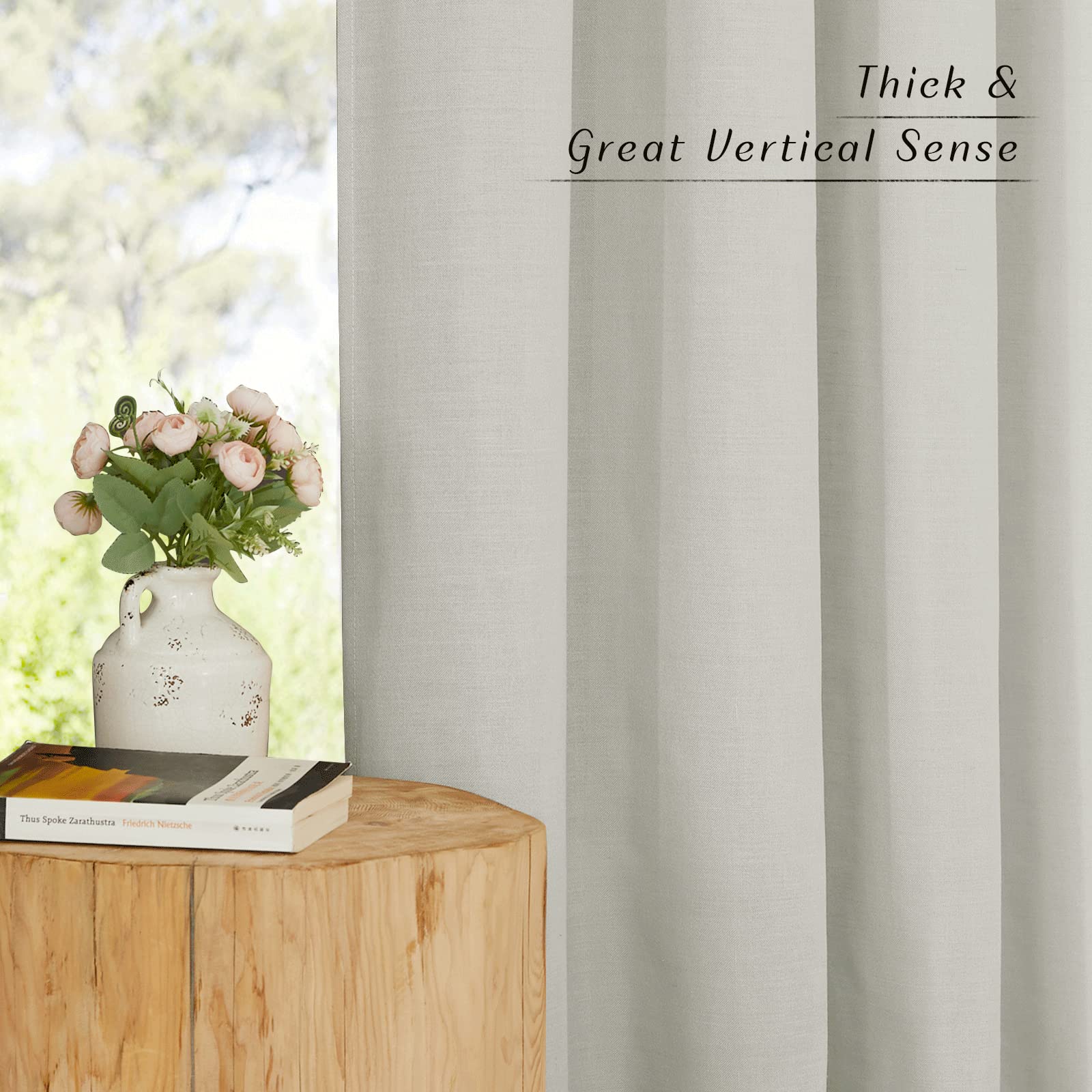 Nicetown Thick Semi Sheer Linen Gray Curtains For Boys Room, Grommet Privacy Added With Light Through Semitransparent Linen Weave Drapes For Farmhouse And Bedroom, W55 X L96, 2 Pieces