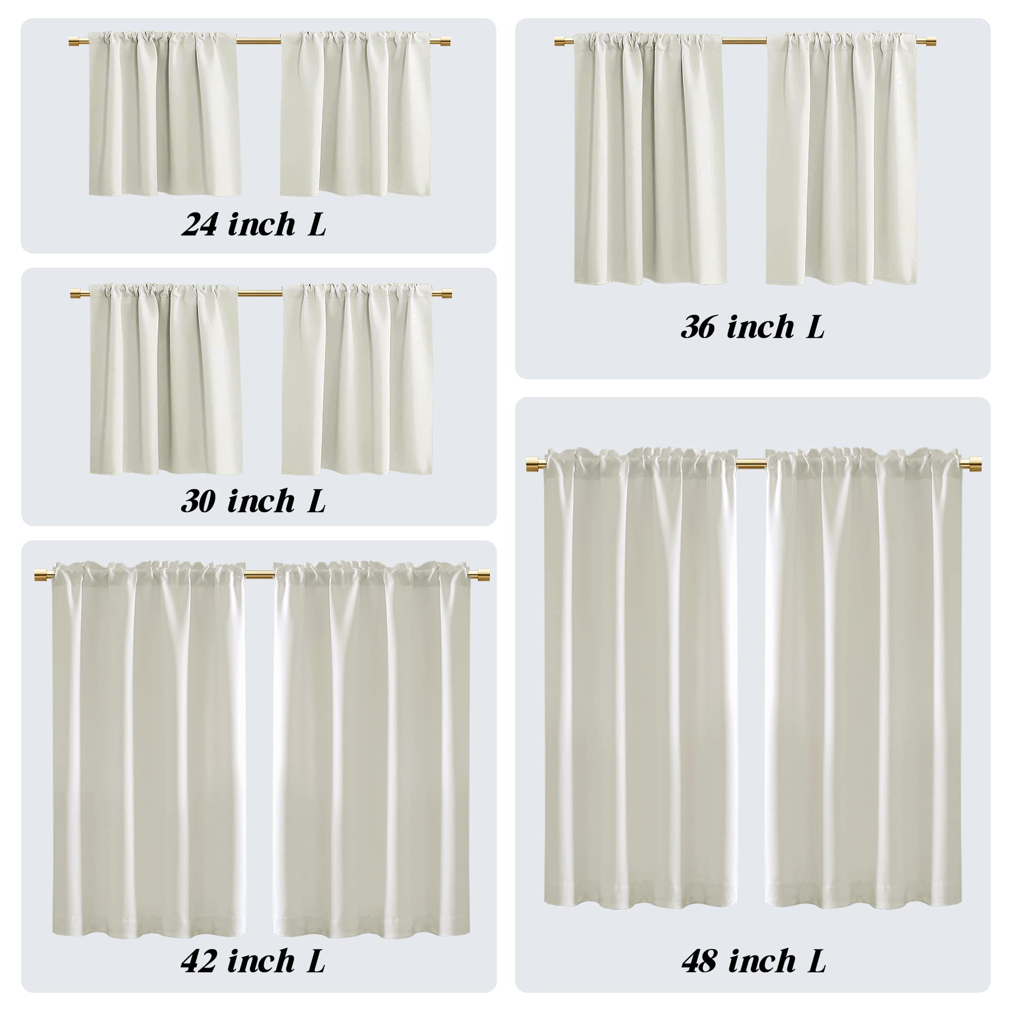 Panelsburg Cream Short Curtains For Bedroom 24 Inches Long 2 Panels Blackout Rod Pocket Thermal Insulated Privacy Decorative Sma