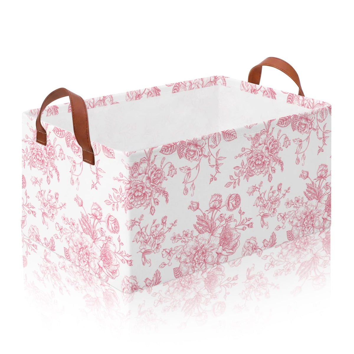 Boao Pink Floral Foldable Storage Baskets Chinoiserie Flower Laundry Basket Bin Large Collapsible Grandmillennial French Country