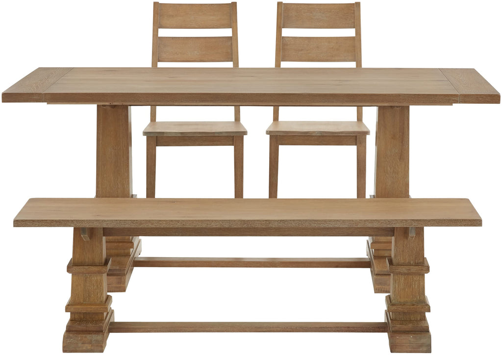 Crosley Furniture Joanna 4-Piece Modern Farmhouse Dining Table Set for 5 with 2 Ladderback Chairs and a Bench, Rustic Brown