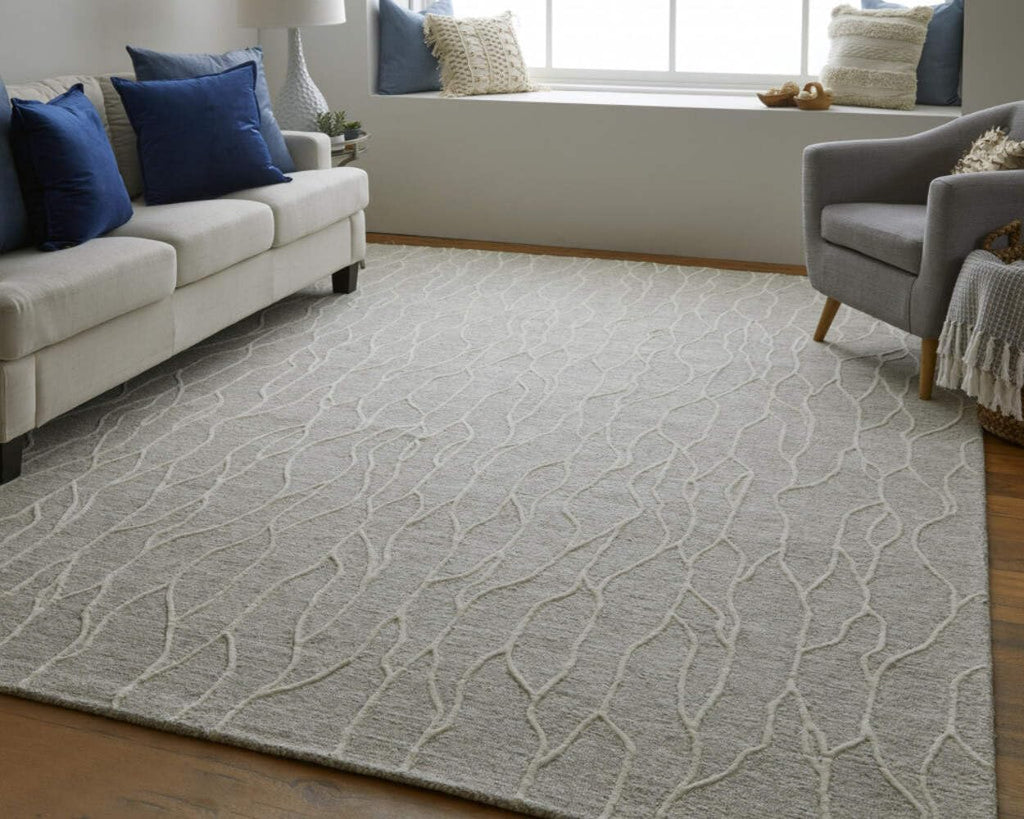 HomeRoots 511847 10 x 13 ft. Taupe Black & Gray Wool Abstract Hand Tufted Handmade Stain Resistant Rectangle Area Rug