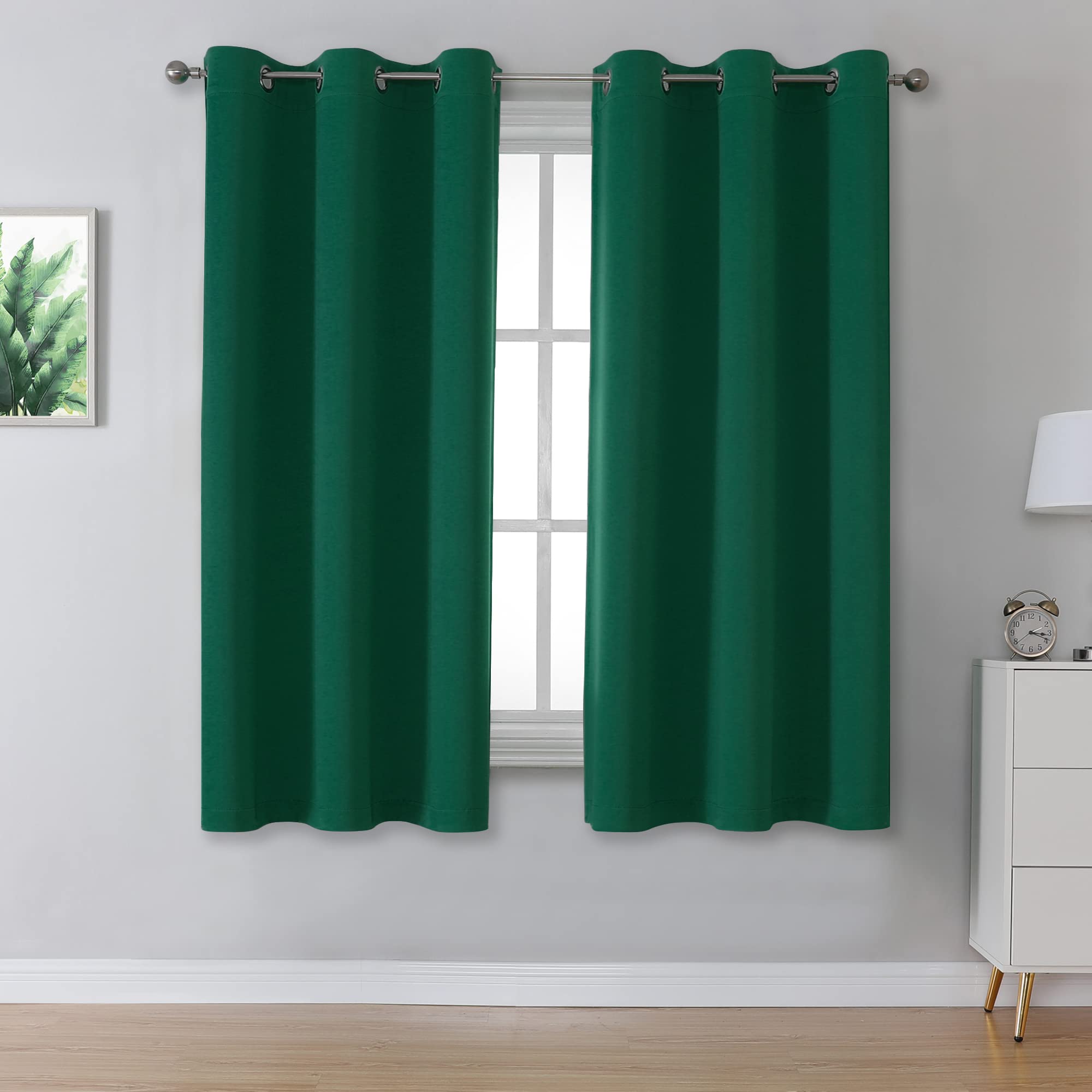 Dualife Forest Dark Green Blackout Curtains 54 Inch Length Thermal Insulating Room Darkening 38 Inch Width Short Window Curtain