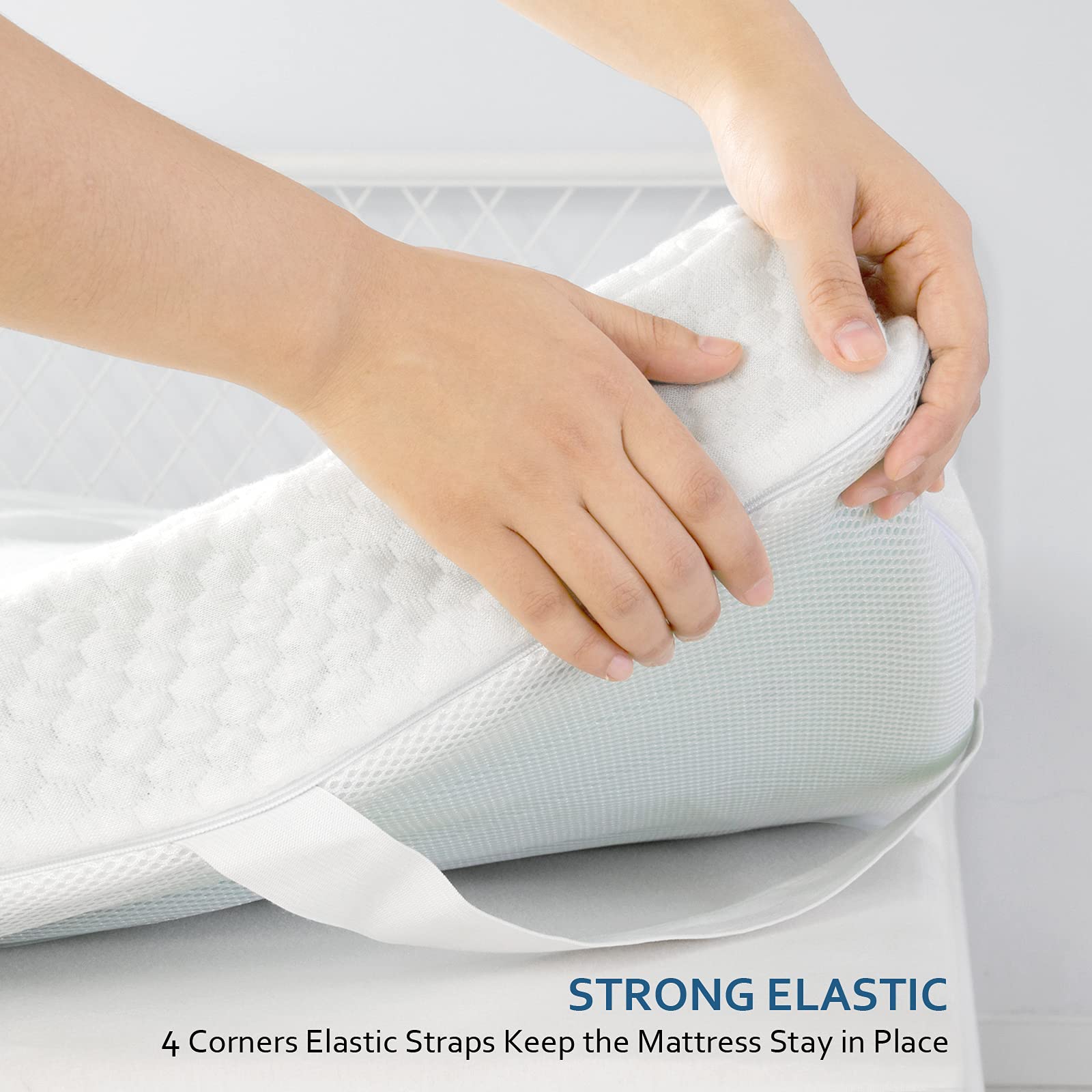 Cover For Mattress Topper Full Size, 3-4 Inch Full Memory Foam Cover With Zipper, Viscose Made From Bamboo And 3D Mesh Fabric Ba