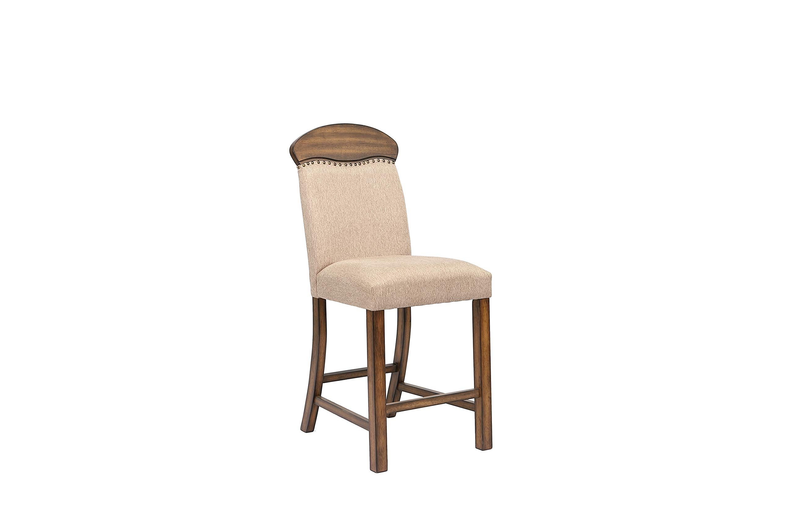 Acme Maurice Upholstered Wooden Counter Height Chair Set of 2 in Khaki and Oak