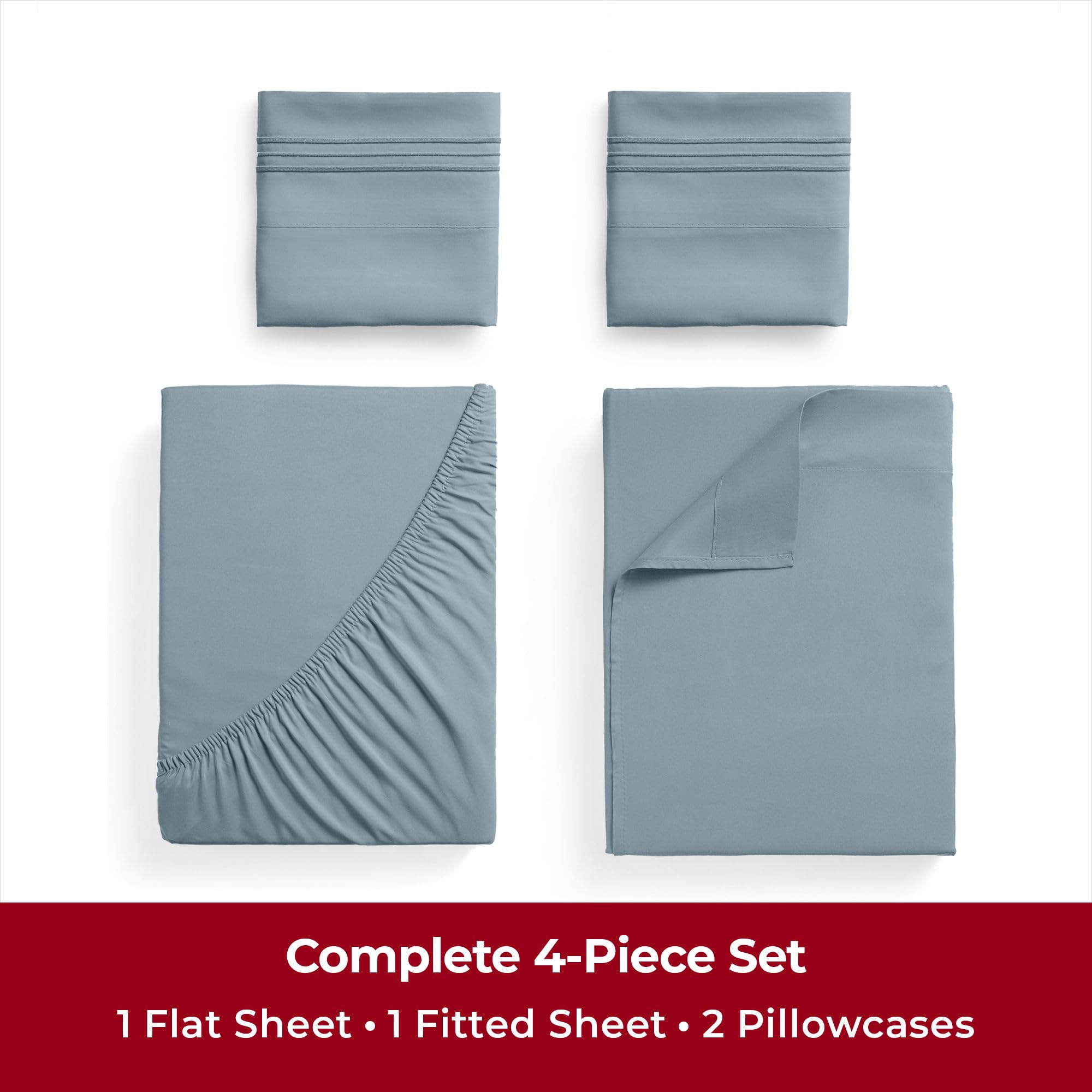 Mellanni Twin Sheet Set - 4-Piece Iconic Collection Bedding, (Including 2 Pillowcases), 16-Inch Deep Pocket, Easy Care, Extra Soft, Cooling Sheets, Brushed Microfiber - Spa Blue