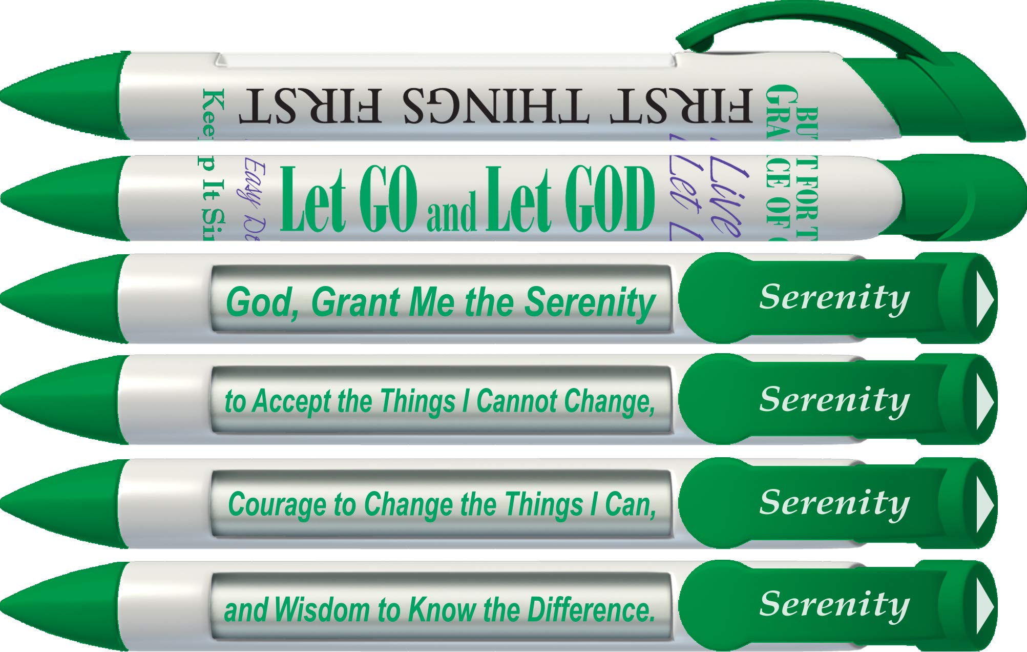 Greeting Pen Serenity Prayer Inspirational Green Pens With Rotating Messages, 6-Pack (36028)