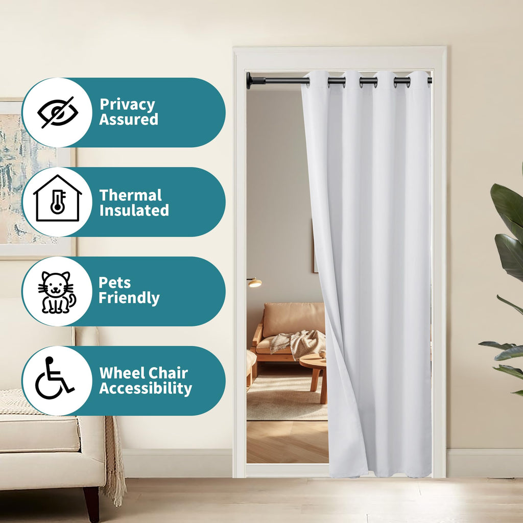Bgment Greyish White Door Curtain 80 Inch Length For Doorway, Bedroom Closet Curtain, Privacy Thermal Insulated Blackout Grommet Room Divider For Room Separation, 1 Panel, 52 Inch Wide