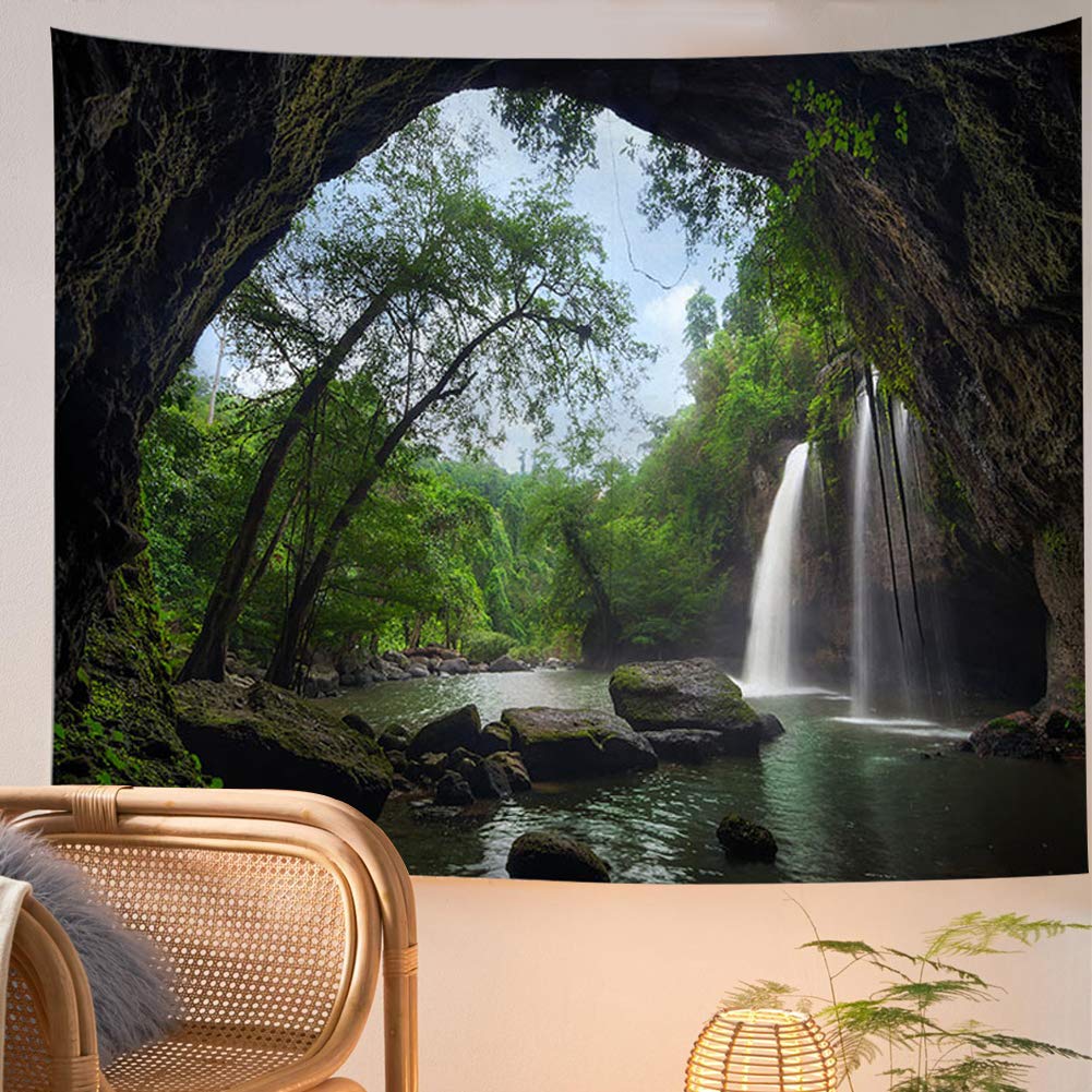 Llamazing Forest Tapestry Home Decor Landscape Tapestry Living Room Bedroom Decoration Tapestry Magic Tapestry Curtain (Waterfal