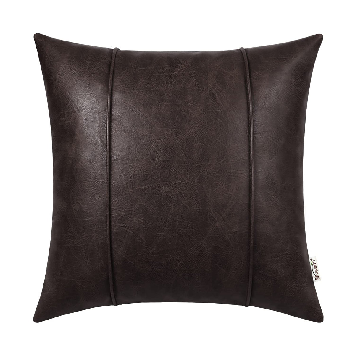 Brawarm Coffee Leather Throw Pillow Covers 22 X 22 Inches - Faux Leather Pillow Cover With Piping, Hand Stitched Leather Throw P