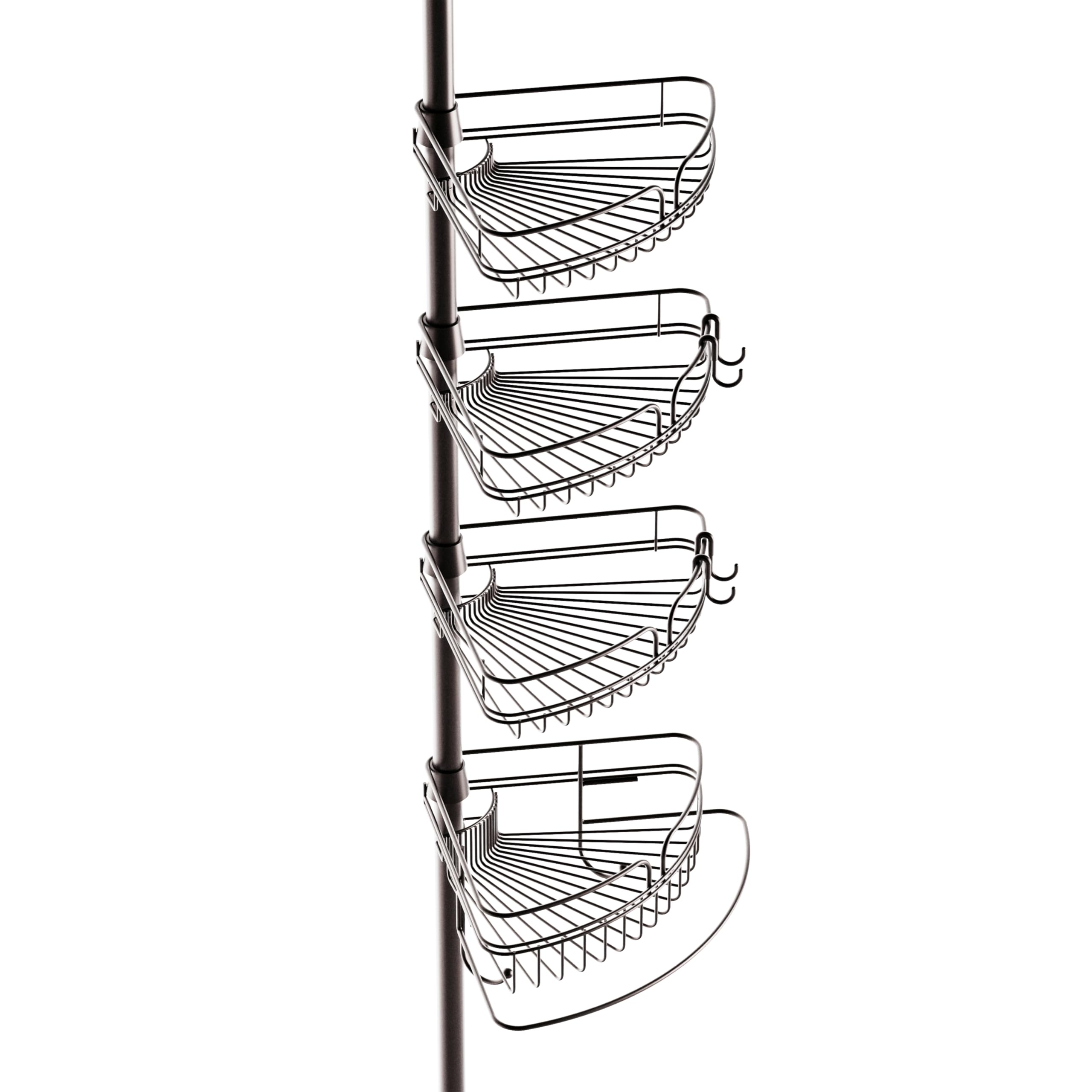 Zenna Home Tension Pole Shower Caddy, 4 Basket Shelves with Built-in Towel Bar, 60 to 97 Inch, Bronze