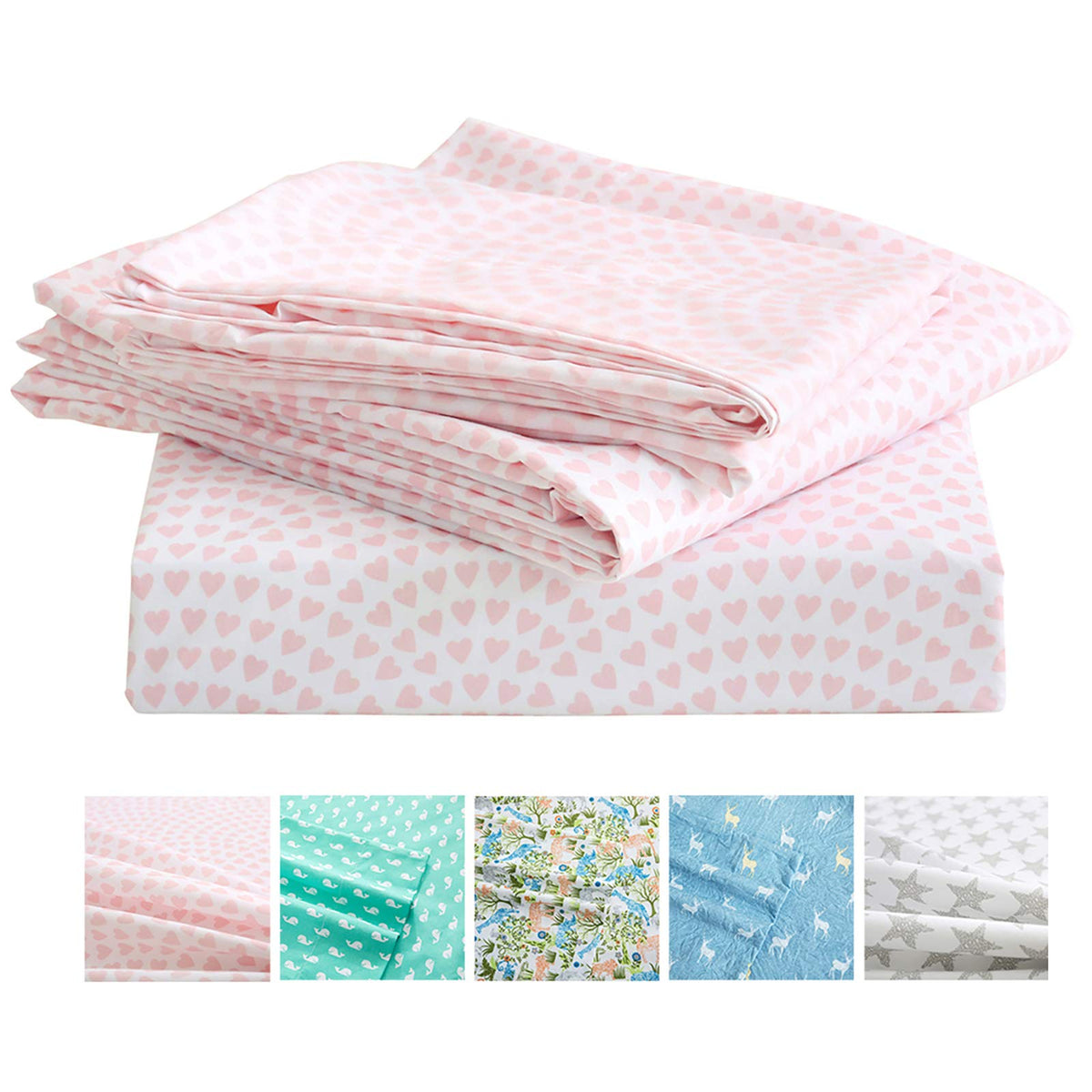 Vonty Kids Bed Sheets Twin Xl Pink Heart Printed Sheets For Girls, Soft Lightweight Microfiber Easy Wash Bedding Set (1 Fitted S