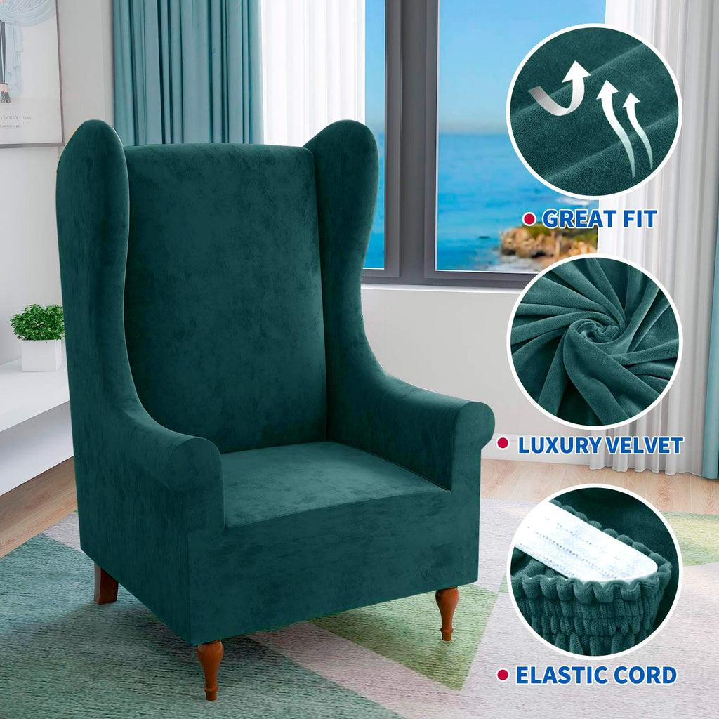 Maxijin Stretch Velvet Wingback Chair Slipcover 1-Piece Soft Stylish Plush Slipcovers For Wingback Chairs Thick Rich Velvet Wing