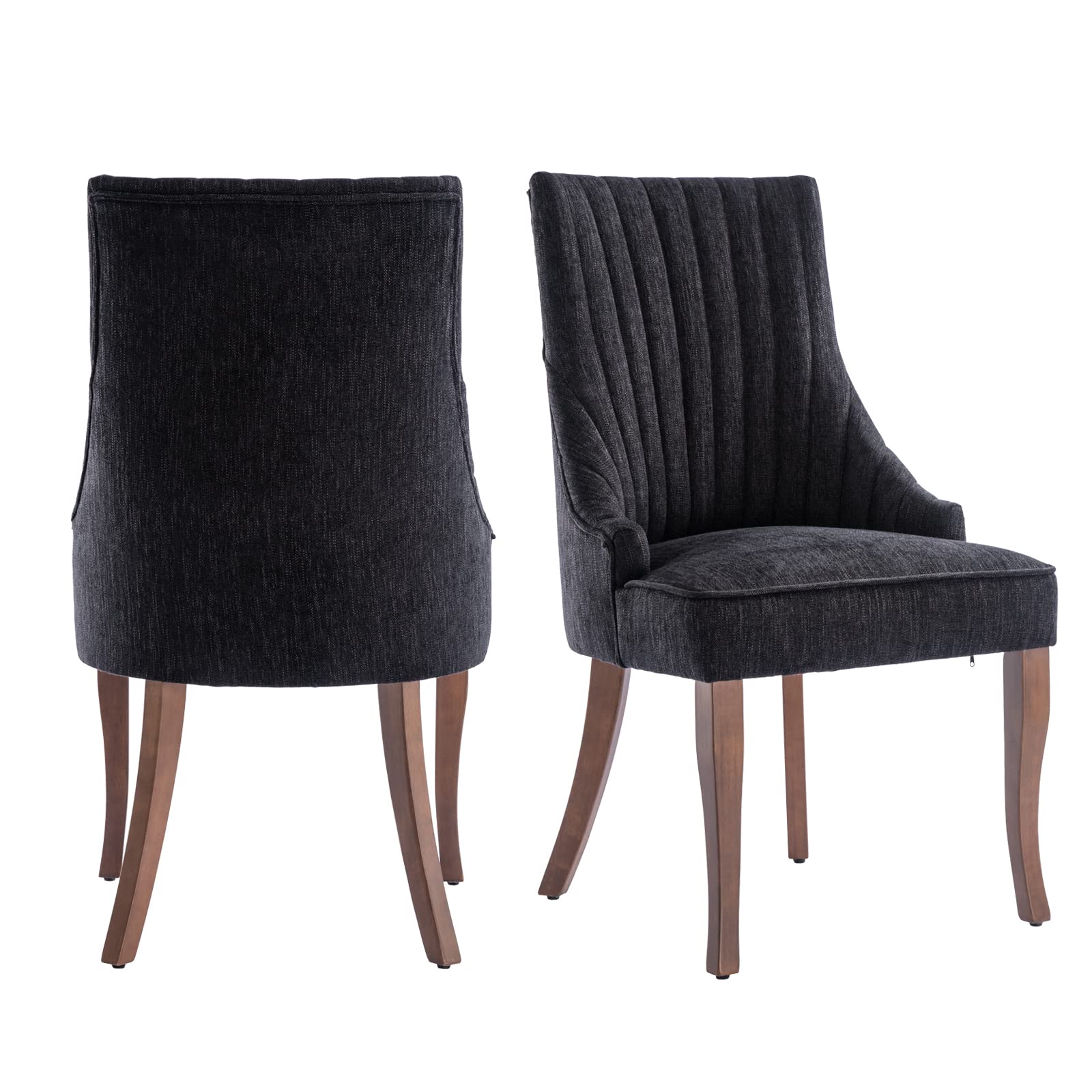 Mikibama Linen Dining Chairs Set Of 2 Channel Tufted Kitchen Dinner Chair Comfy Fabric Upholstered Accent Chair For Dining Room