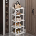 SAN HE Bamboo Shoe Rack 5Tier Vertical White Shoe Rack for Small Spaces, Tall Narrow Shoe Rack Organizer for Closet Entryway Co