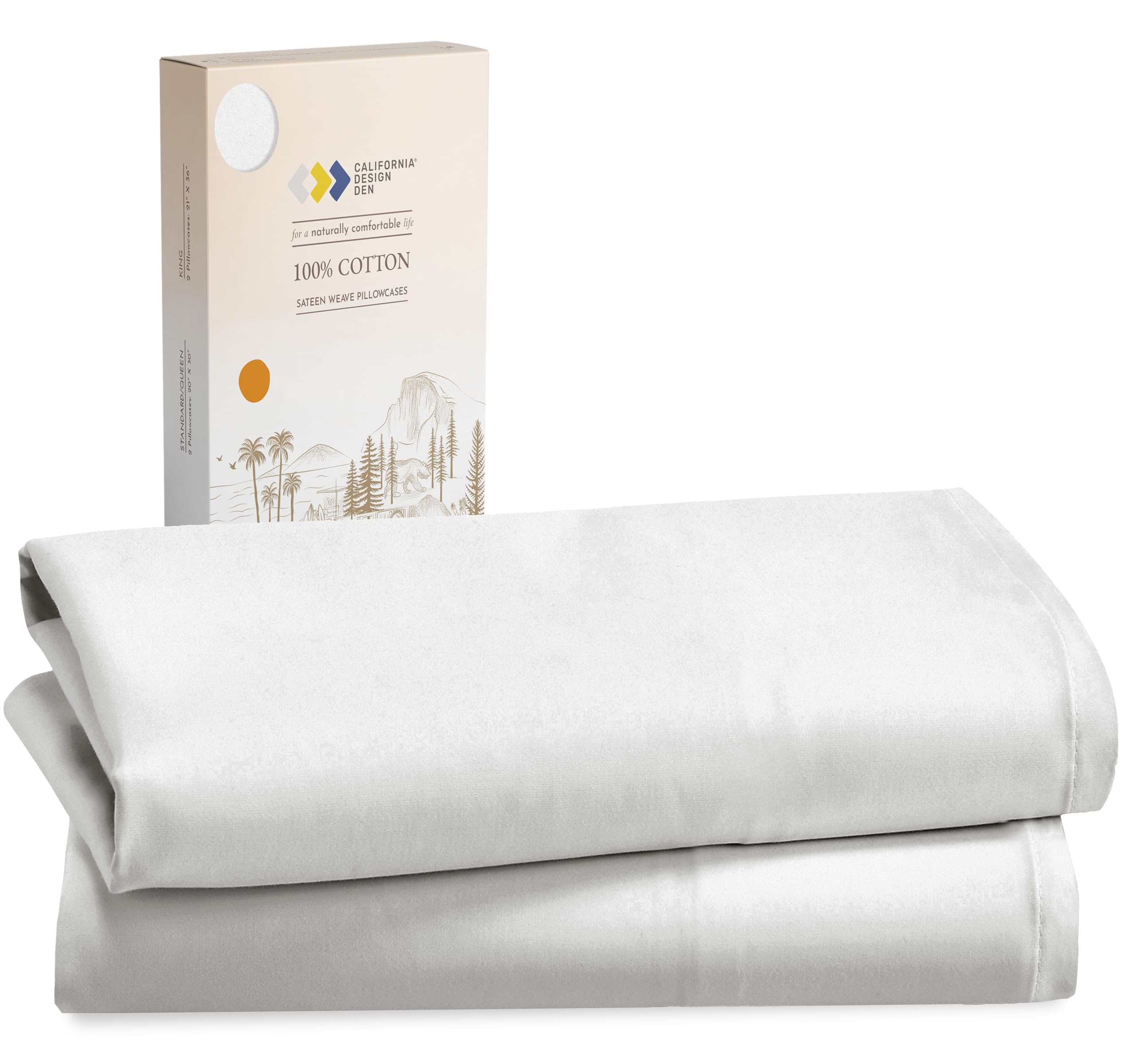 California Design Den 100% Cotton Pillowcases Queen, Standard/Queen Size Pillowcases - Set Of 2 Soft & Cooling Sateen Weave Case