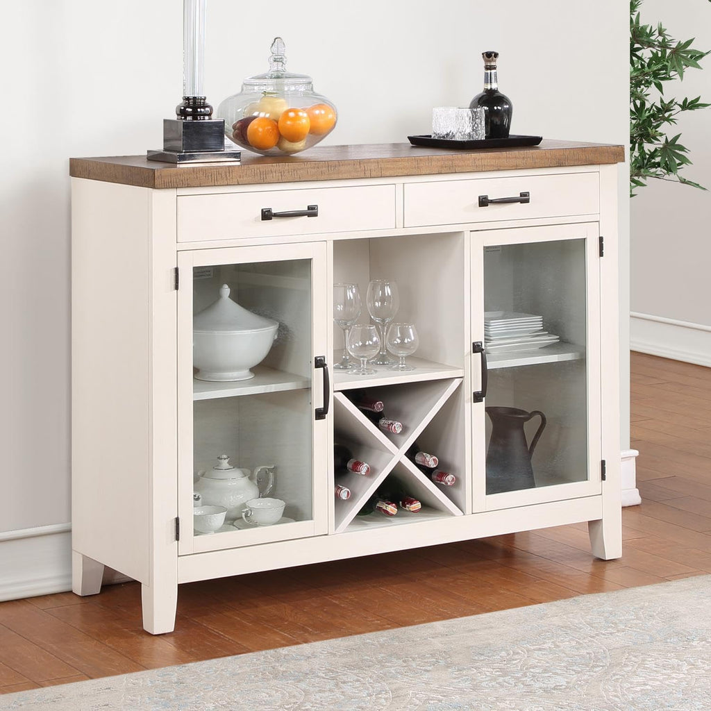 Steve Silver Furniture Hyland Server-Two-Tone Milk and Honey Finish, Glass Doors, Removable Wine Rack Sideboard, 18" D x 52" W x 42" H, Brown