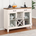Steve Silver Furniture Hyland Server-Two-Tone Milk and Honey Finish, Glass Doors, Removable Wine Rack Sideboard, 18" D x 52" W x 42" H, Brown