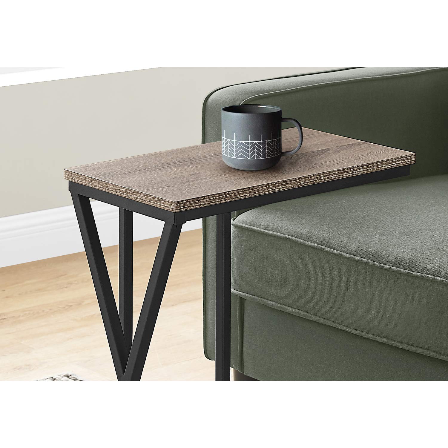 Monarch Specialties 3249 Accent Table, C-Shaped, End, Side, Snack, Living Room, Bedroom, Metal, Laminate, Brown, Black, Contemporary, Modern Table-25 H/Dark Taupe, 10.25&quot; L X 18.5&quot; W X 25.25&quot; H