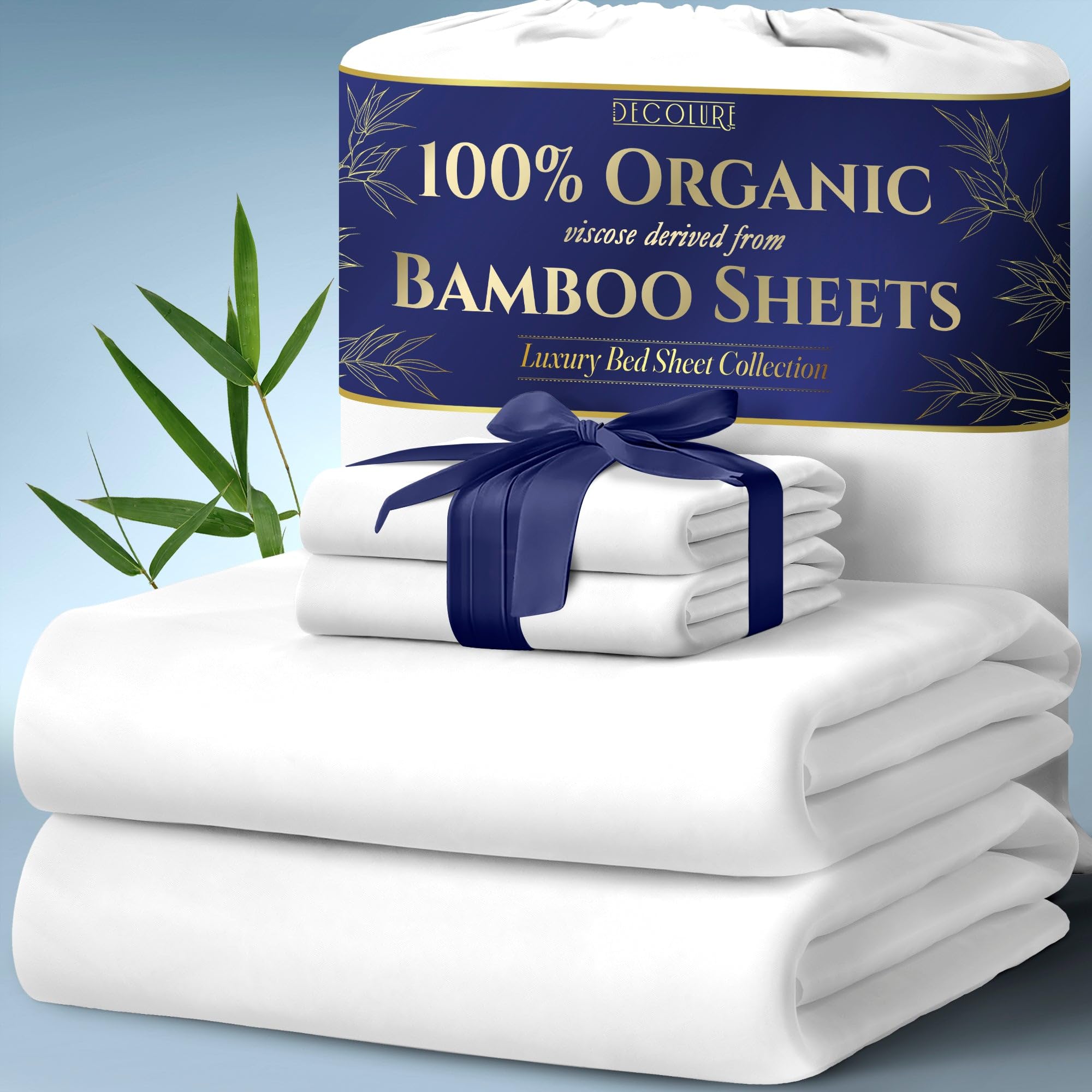 Decolure 100% Organic Viscose Derived From Bamboo Sheets Cal King Size 4Pcs - Ultra Soft & Luxuriously Cooling, 17 ' Deep Pocke