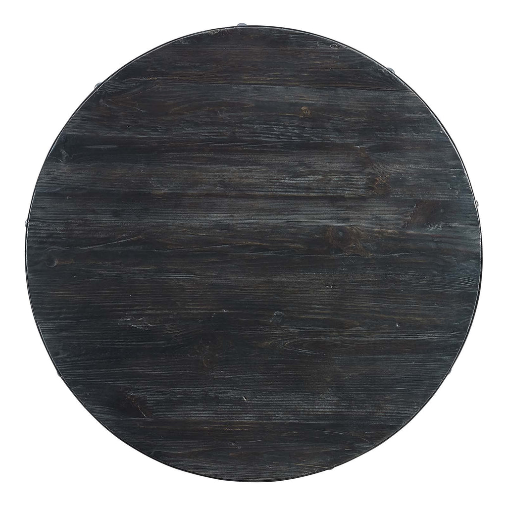 Modway Drive 36" Modern Farmhouse Dining Table with Round Pine Black Wood Top and Gold Steel Base in Black Gold