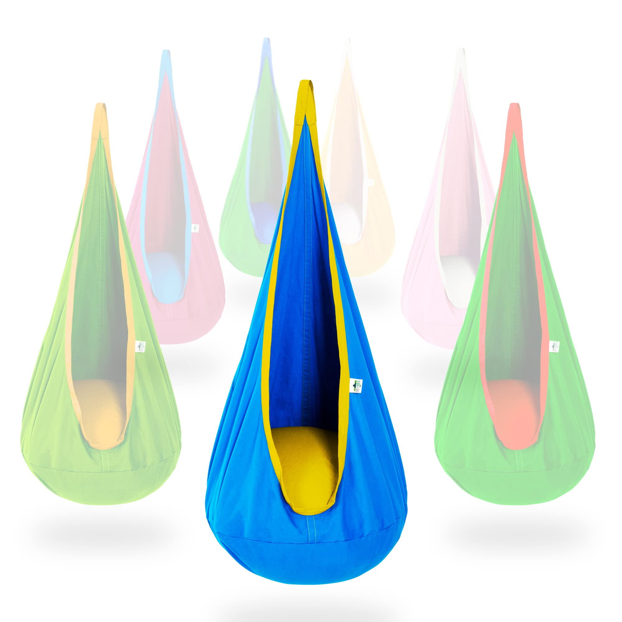 Outree Kids Pod Hanging Swing Seat Hammock,Cotton Child Swing Hammock Chair For Indoor And Outdoor Use,Blue And Yellow