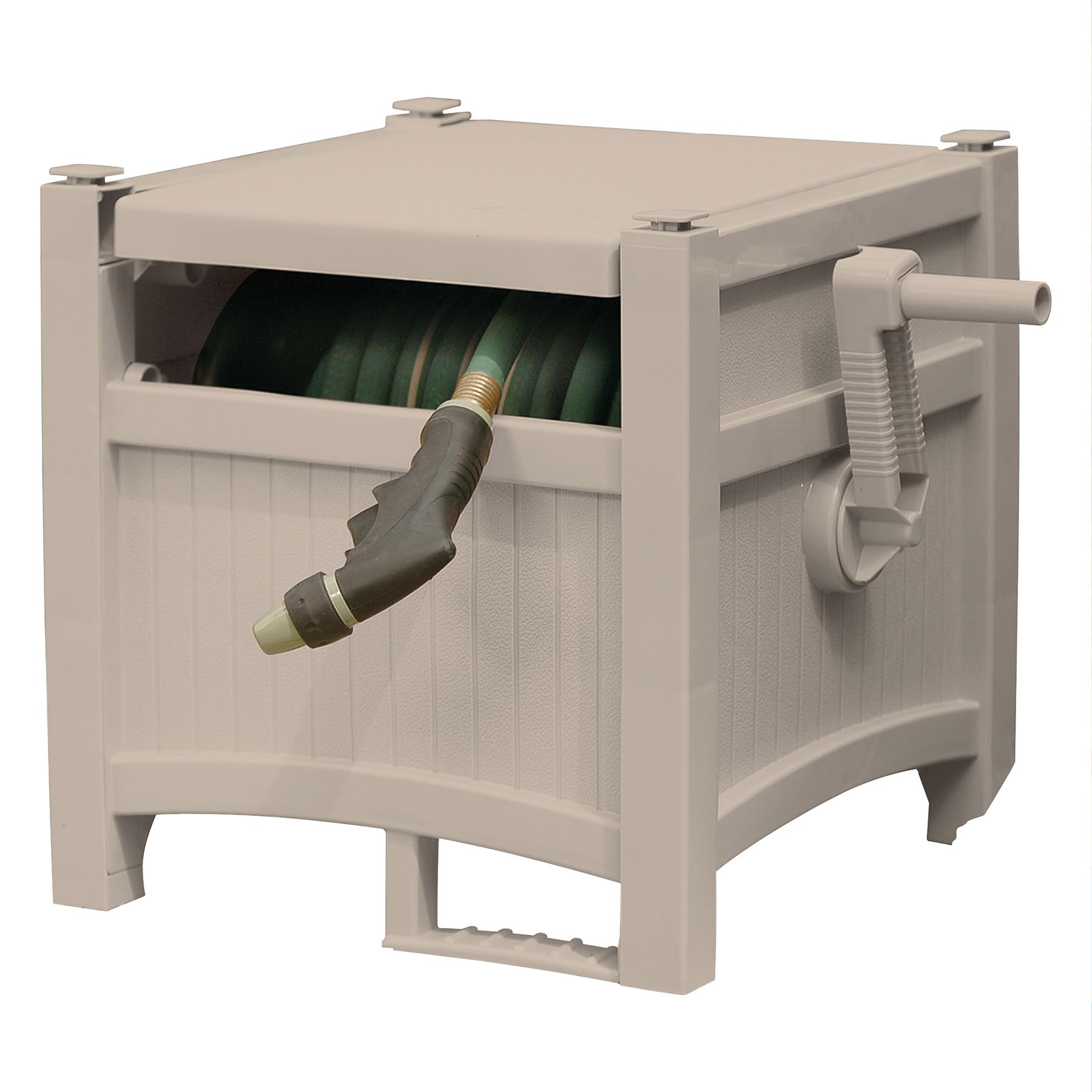 Suncast Cplphh100D Hideaway 100' Capacity Resin Garden Hose Reel For 5/8' Hoses With Stay-Up Lid & Crank Handle Outdoor Storage