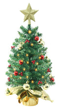 Liecho 24 Inch Tabletop Mini Christmas Tree, Miniature Pine Christmas Tree with Hanging Ornaments, Battery Operated Artificial X