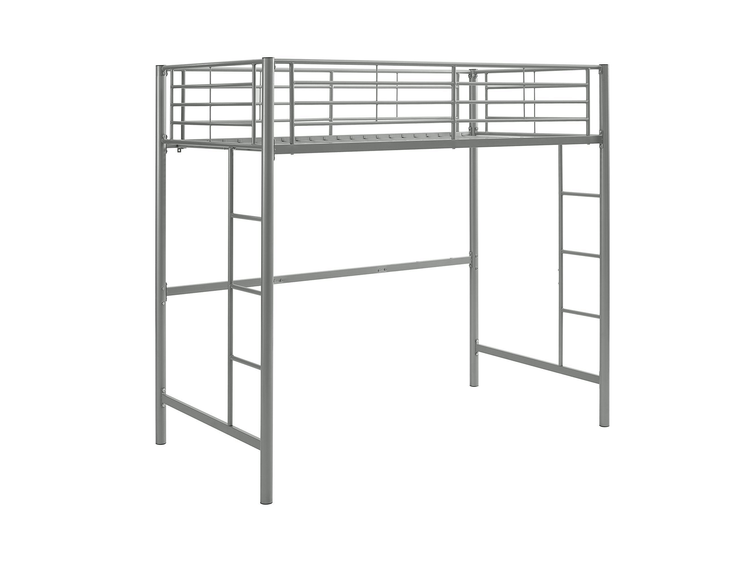 Walker Edison Silver Metal Twin Over Loft Bunk Bed Twin Size Bedframe With Ladder
