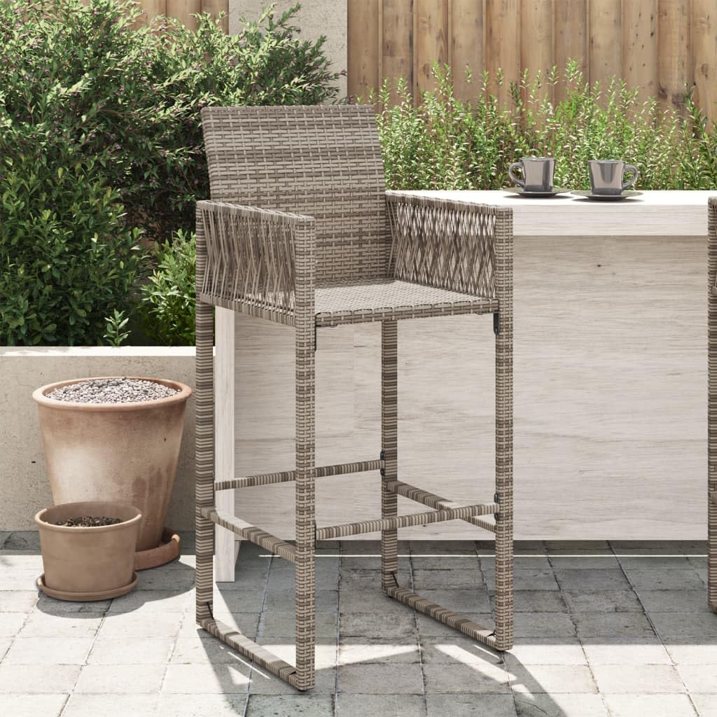 vidaXL Patio Bar Stools - Gray Poly Rattan Outdoor Garden Furniture, Set of 2-20.5" W x 22.8" D x 46.5" H - PE Rattan & Steel Frame, Weather-Resistant, UV-Resistant, Comfortable Armrest & ...
